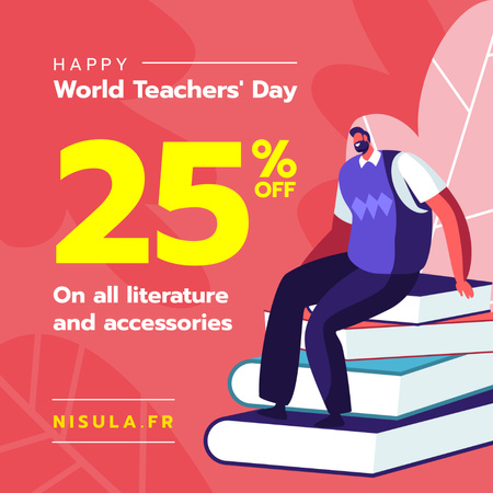 World Teachers' Day Sale Man on Stack of Books Instagram Design Template