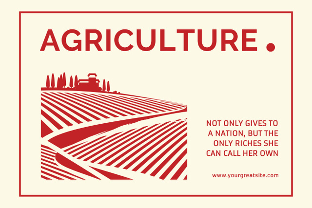 Modern Agricultural Ad with Illustration of Field In Red Poster 24x36in Horizontal Design Template