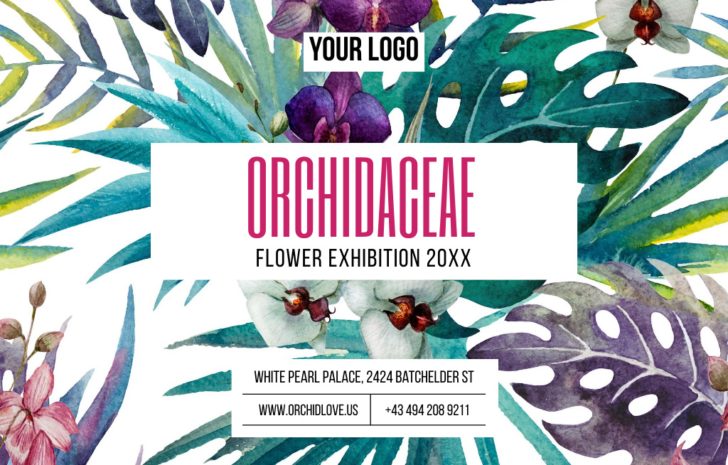 Exotic Orchid Flowers Exhibition Announcement Invitation 4.6x7.2in Horizontal – шаблон для дизайну