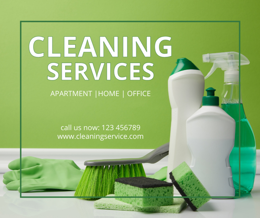Cleaning Services Offer With Equipment And Chemicals Facebookデザインテンプレート