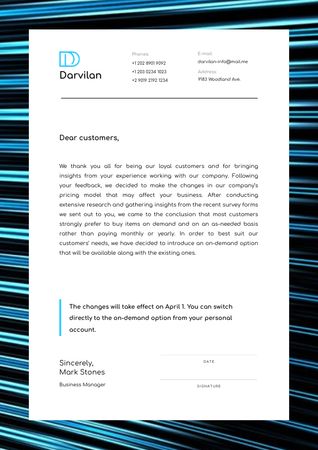 Business Company changes notification Letterhead Tasarım Şablonu