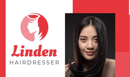 Hairdresser Services Ad with Attractive Woman Business cardデザインテンプレート