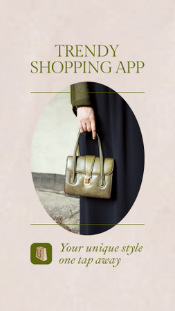 Designvorlage Trendige Einkaufs-App mit Handtaschen für Instagram Video Story