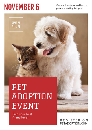 Pet adoption Event with Dog and Cat Poster B2 Design Template