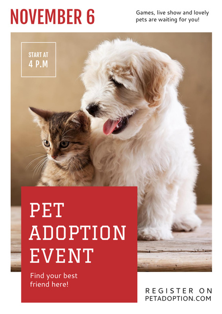 Pet Adoption Event with Dog and Cat Poster B2 Modelo de Design