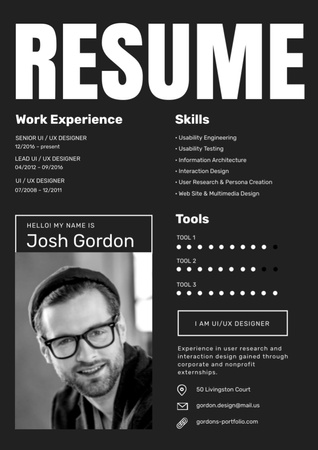 Template di design UI/UX Designer Skills and Experience Resume
