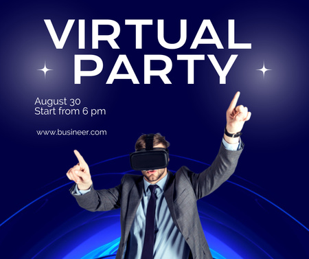 Virtuális Party Facebook-bejegyzés tervezése férfival Facebook tervezősablon