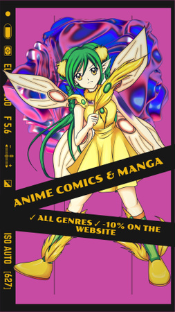 Designvorlage Discount For All Genres Of Anime Comics And Manga für Instagram Video Story
