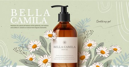 Template di design offerta di olio cosmetico biologico con fiori di margherita Facebook AD