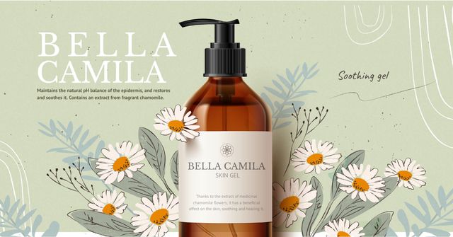 Organic Cosmetic Oil Offer with Daisy Flowers Facebook AD Modelo de Design