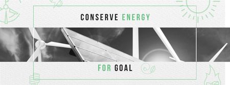 Zöld energia szélturbinák és napelemek Facebook cover tervezősablon