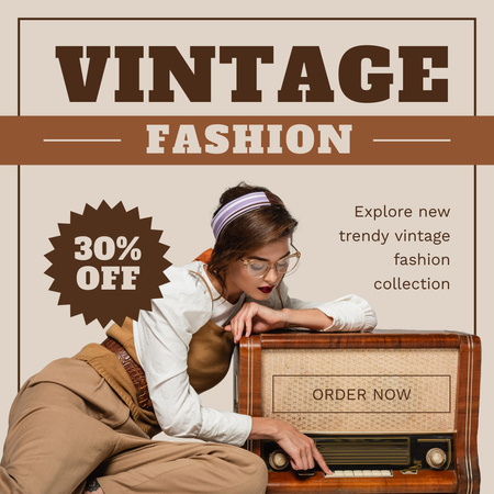 Stylish woman for vintage fashion clothes Instagram AD Design Template