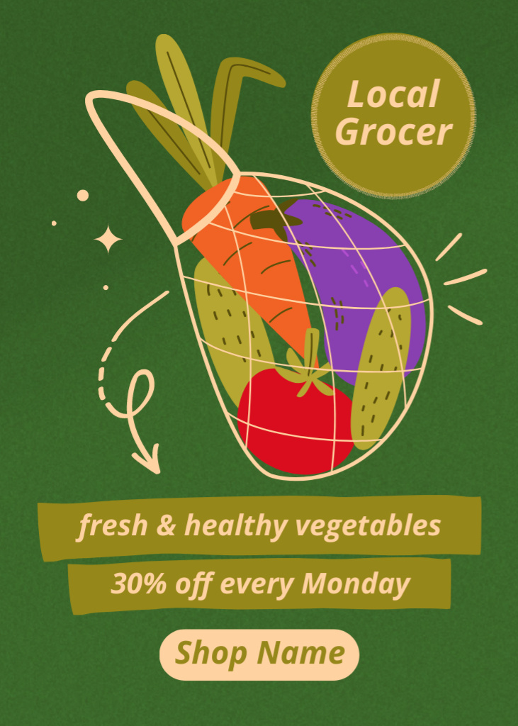 Healthy Veggies From Local Farmer In Grocery Flayer Design Template