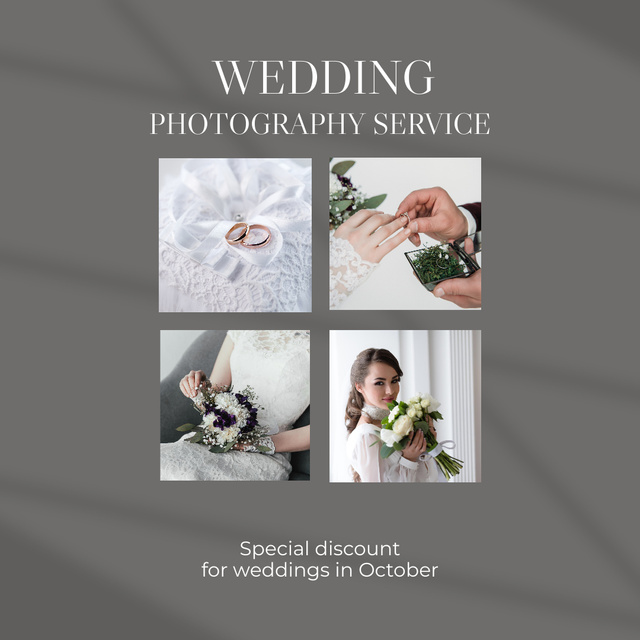 Wedding Photography Services in Grey Instagram Tasarım Şablonu