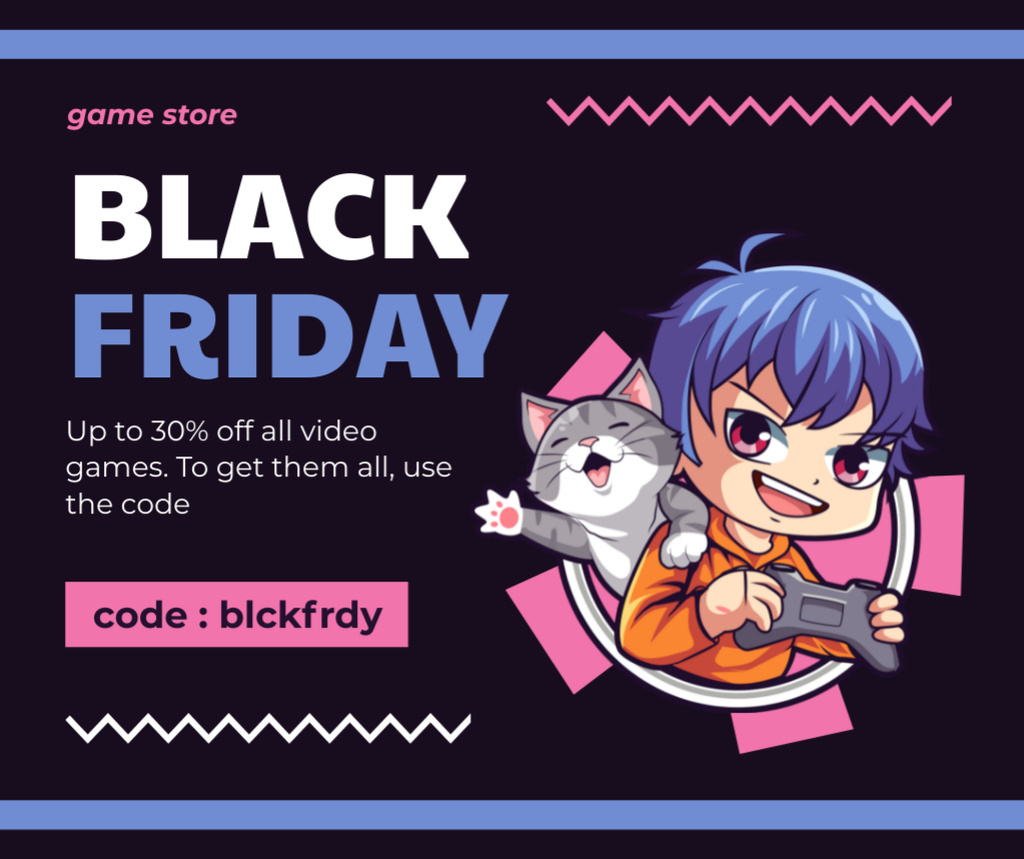 Plantilla de diseño de Black Friday Discount on Video Games Facebook 