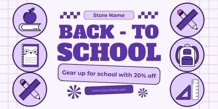 Special Offer Discount School Supplies on Purple Twitter Design Template