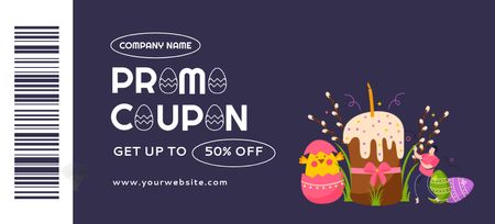 Easter Holiday Promotion with Easter Cake and Eggs Coupon 3.75x8.25in Design Template