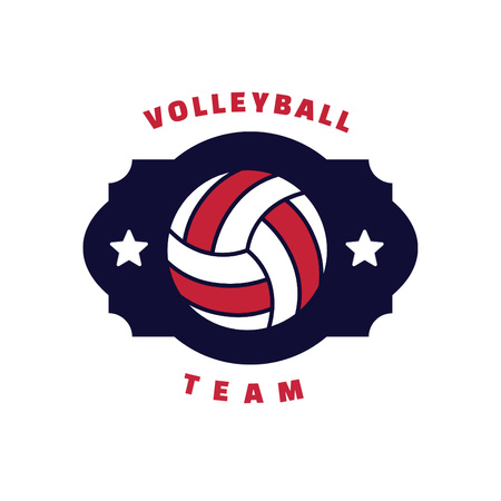 Emblema da equipe de vôlei com bola em azul Logo Modelo de Design