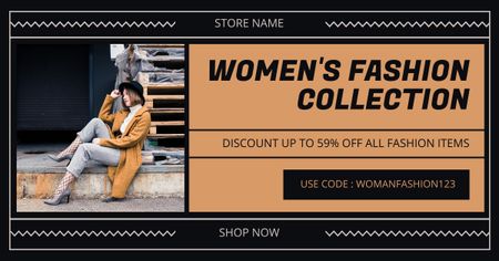 Ontwerpsjabloon van Facebook AD van Advertentie voor vrouwelijke modecollectie met vrouw in bruine jas