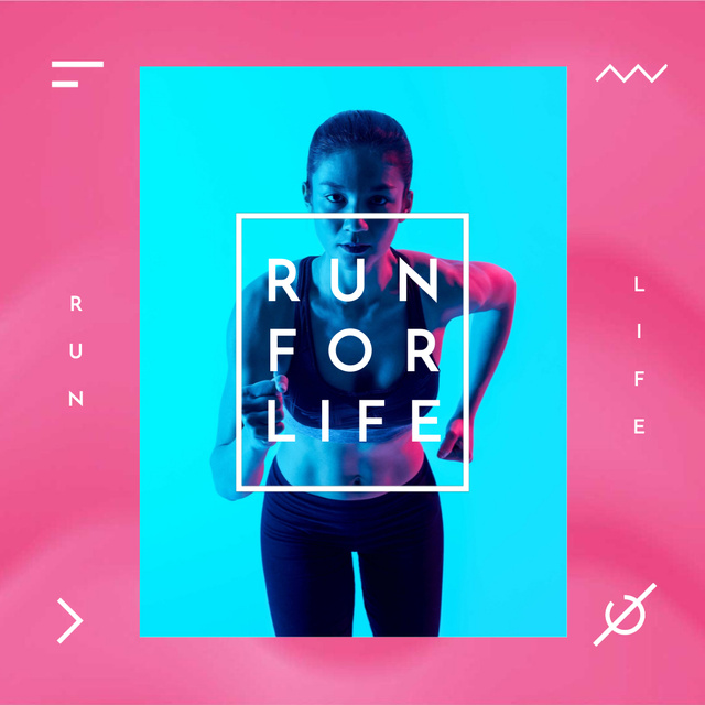Running Club Ad with Woman Runner in Neon Light Animated Post Modelo de Design
