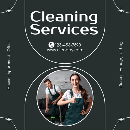 Cleaning Service Ad with Smiling Workers Instagram AD Tasarım Şablonu