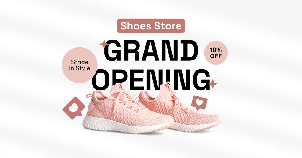 Ontwerpsjabloon van Facebook AD van Comfy Shoes Store Grand Opening With Discount On Trainers