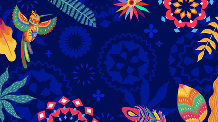 ヒスパニック文化遺産月間を祝う熱帯の花と鳥 Zoom Backgroundデザインテンプレート