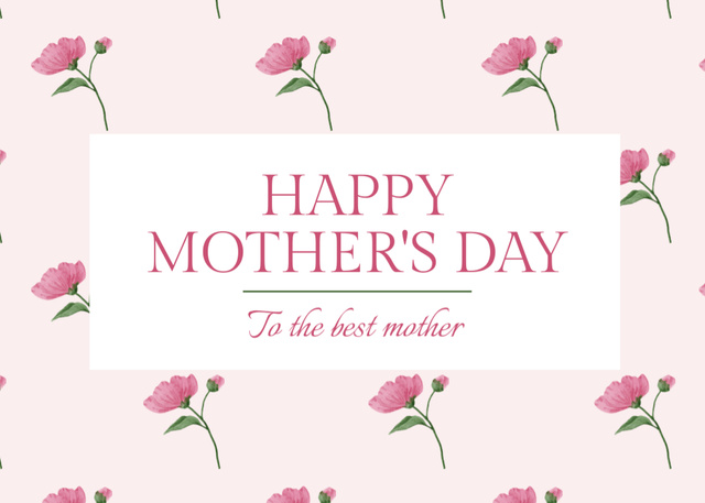 Mother's Day Holiday Greeting with Cute Pink Flowers Postcard 5x7in Design Template