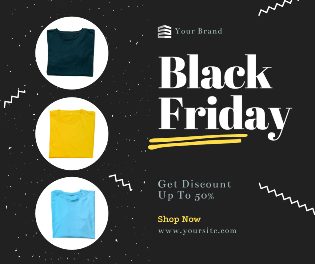 Black Friday Sale with Various Palette of Clothes Facebook Modelo de Design