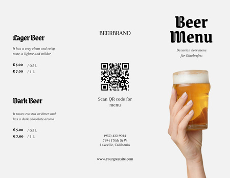 Oktoberfest Celebration Announcement with Fresh Beer Menu 11x8.5in Tri-Fold Design Template