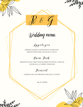 Platilla de diseño Black and Yellow Elements on Wedding Menu 8.5x11in