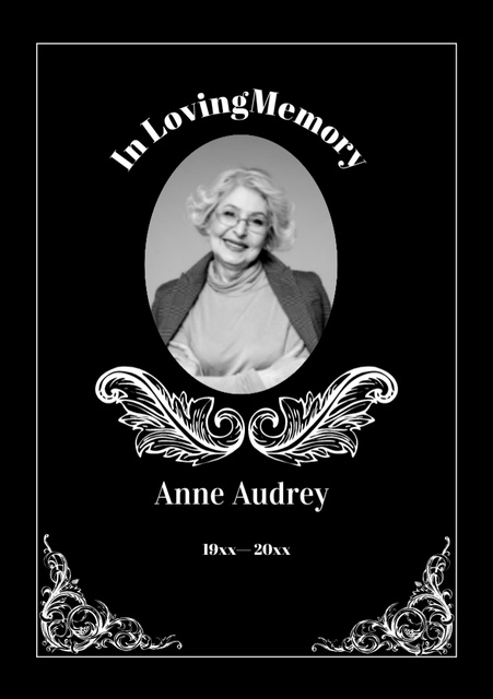 In Loving Memory Phrase With Floral Ornament Postcard A5 Vertical Design Template