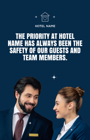 Hotel Mission Description with Man and Woman on Blue Flyer 5.5x8.5in Design Template