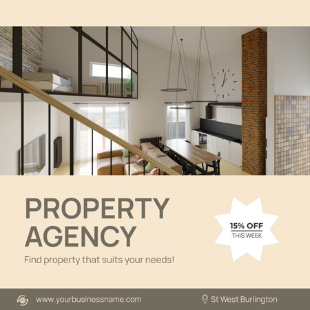 Template di design Agenzia immobiliare affidabile con sconto e interni dell'appartamento Animated Post
