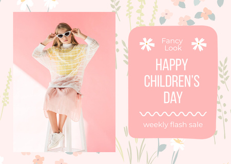 Children's Day Ad with Girl Card Modelo de Design