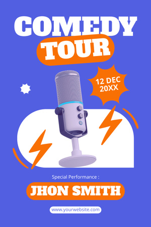 Template di design Annuncio del tour comico con illustrazione del microfono Pinterest