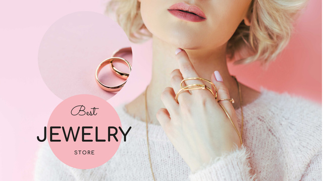 Jewelry Sale Woman in Golden Precious Rings FB event coverデザインテンプレート