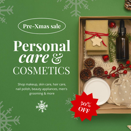 Szablon projektu Wyprzedaż produktów do higieny osobistej i kosmetyków na Boże Narodzenie Instagram