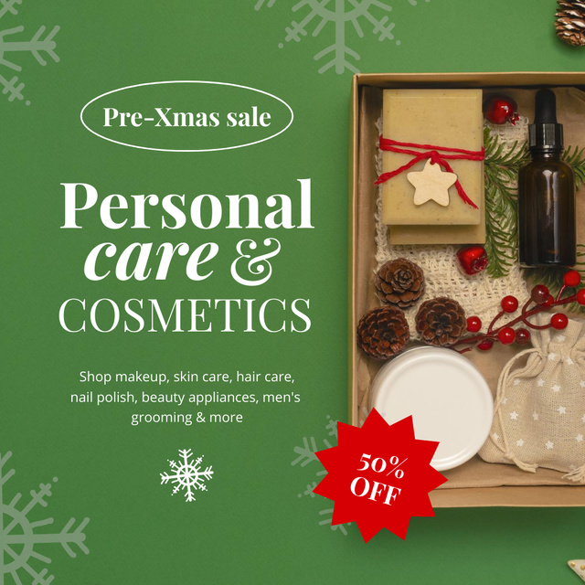 Personal Care and Cosmetics Sale on Christmas Instagram Πρότυπο σχεδίασης