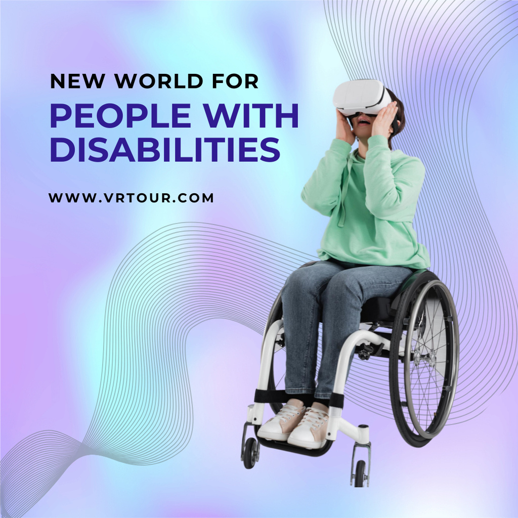People With Disabilities In Virtual Reality Glasses Instagram – шаблон для дизайна