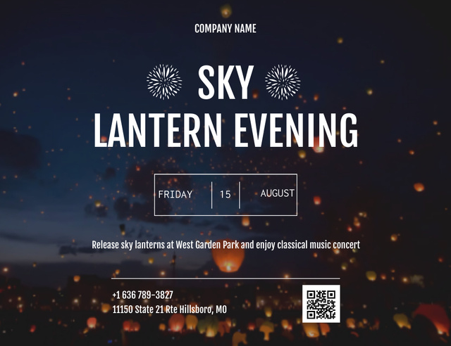 Sky Lantern Evening Event Announcement Invitation 13.9x10.7cm Horizontal Tasarım Şablonu