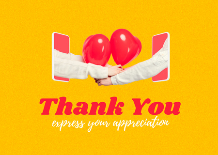 Modèle de visuel Thankful Phrase with Heart-Shaped Balloons - Card
