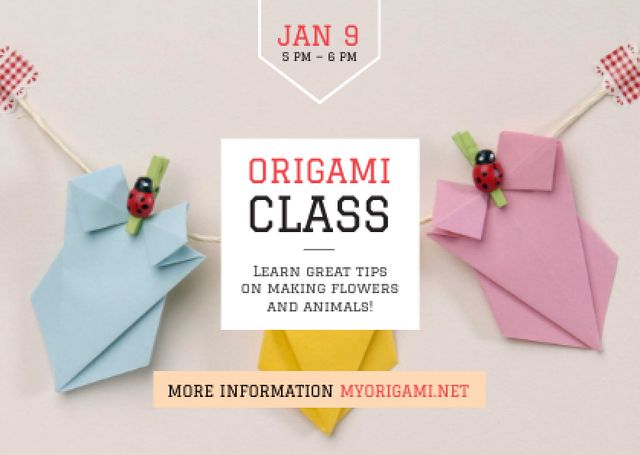 Origami Classes Invitation Paper Garland Postcard Modelo de Design
