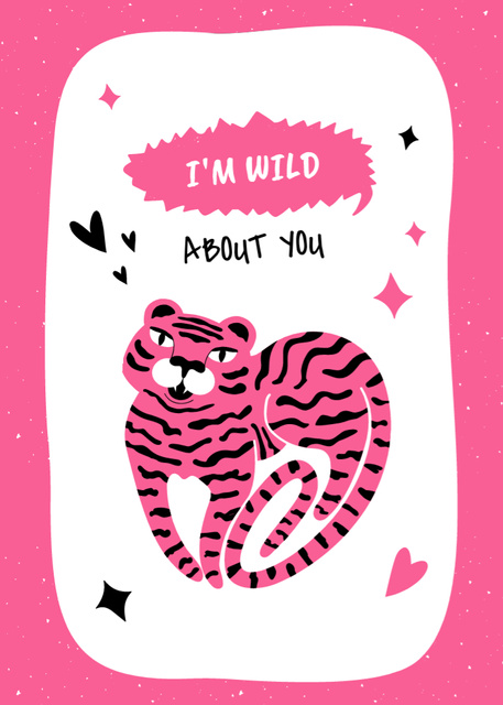 Love Phrase With Cute Tiger Postcard 5x7in Vertical Tasarım Şablonu