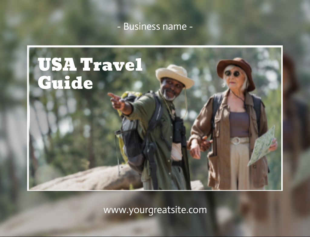 Ad of USA Travel Guide With Forest View Postcard 4.2x5.5in Design Template