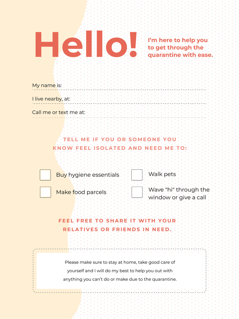 Offer of Volunteer Help for People on Self-Isolation Poster 36x48in Design Template