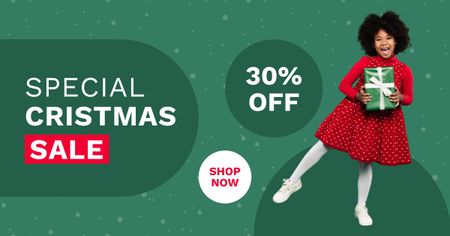 Christmas Gifts for Kids Sale Green Facebook AD Design Template
