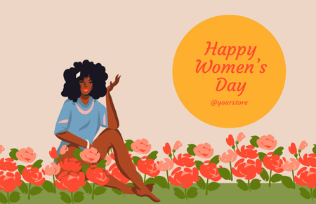 Women's Day Greeting with Beautiful Flowers Thank You Card 5.5x8.5in Tasarım Şablonu