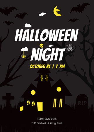 Halloween Party Announcement with Scary House Invitation Design Template