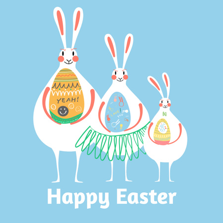 Easter Holiday Greeting with Cute Bunnies Animated Post Design Template